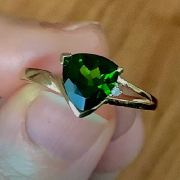 🟢🟡Gorgeous 14k Gold Deep Rich Green Chrome Diopside Diamond Accent Ring - Picture 1 of 12